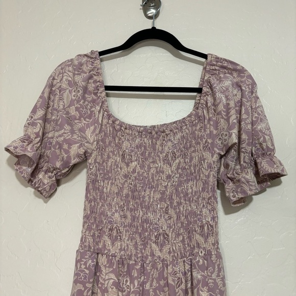 Wayf Violet Floral Ruffle Puff Sleeve Smocked Boho Cropped Wide Leg Jumpsuit XS - Picture 5 of 10